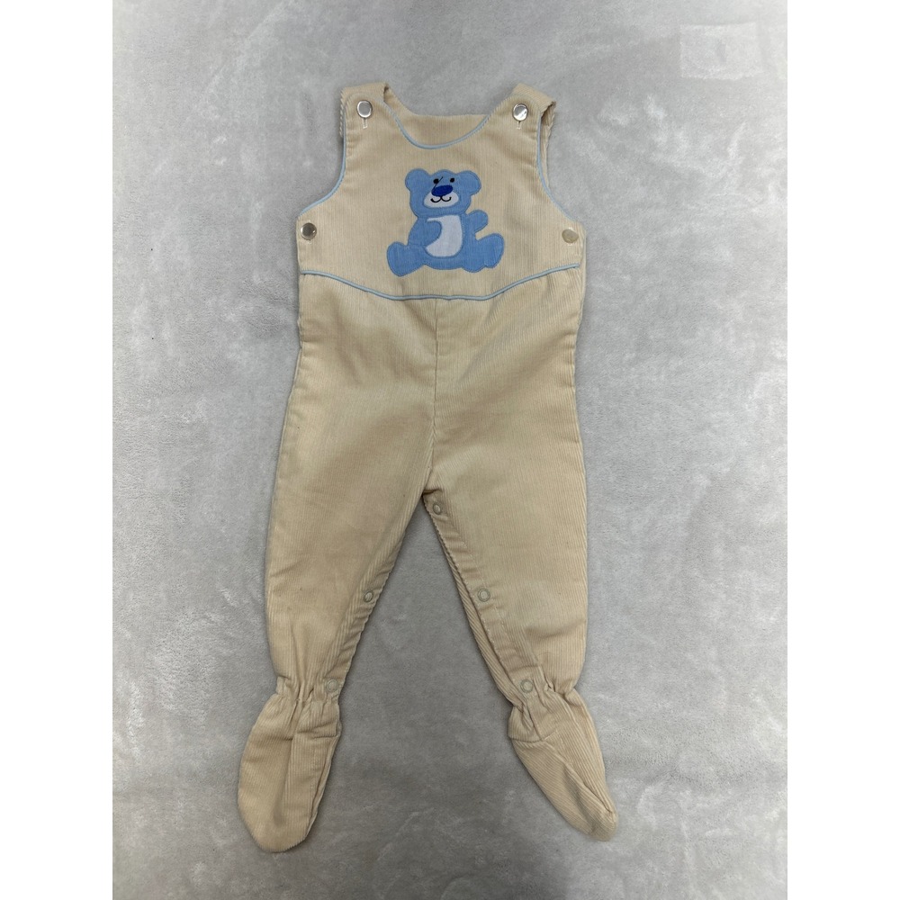 Vtg Saks Fifth Avenue Baby Infant Footed One Piece Corduroy Bear Aplique